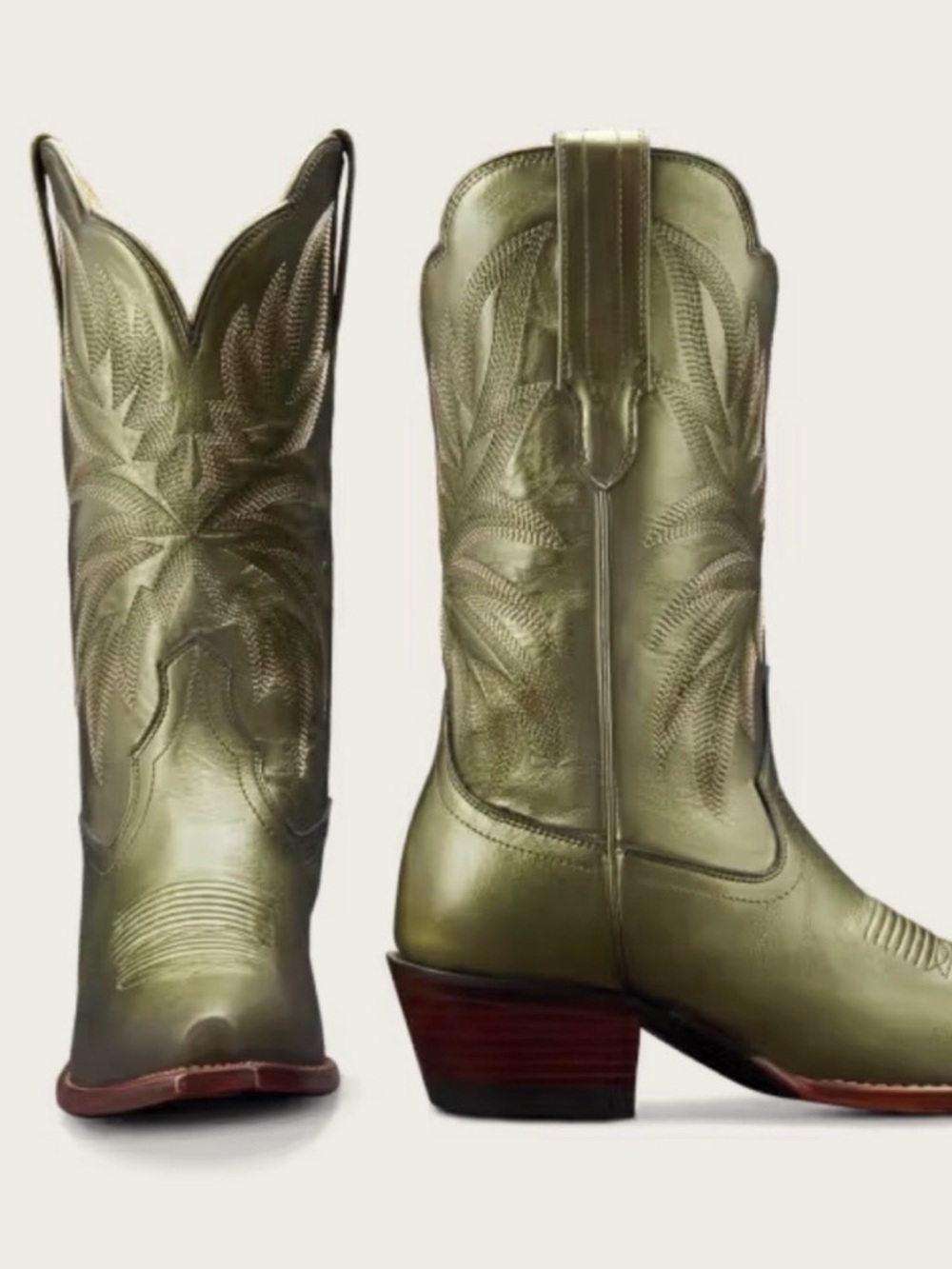 NIB Tecovas Olive Metallic Sadie Cowboy Boots.  5.5M